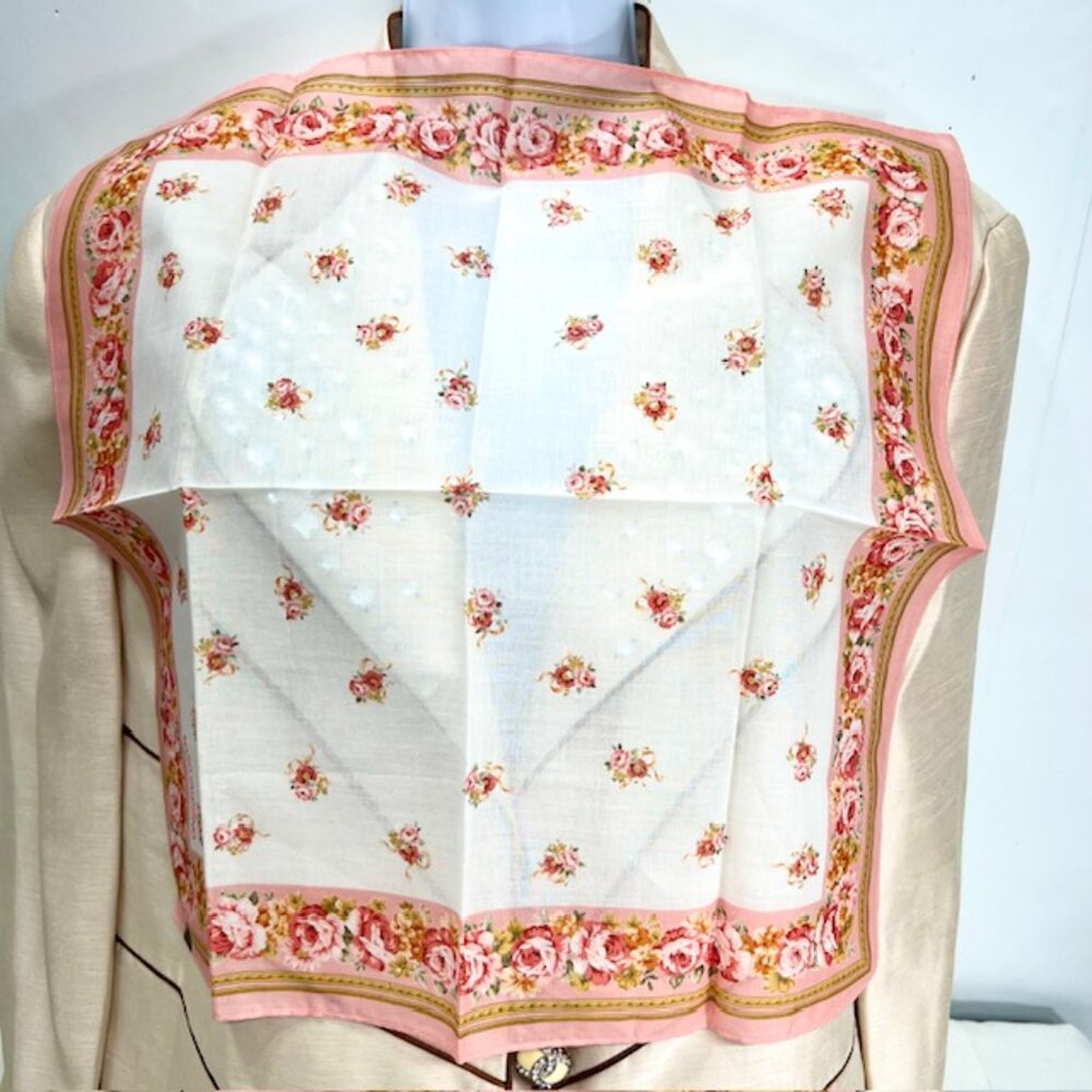 New  Set of 2 Handkerchief/Mini Scarfs Valentino, cotton 18" red pink floral(25) - Picture 8 of 10